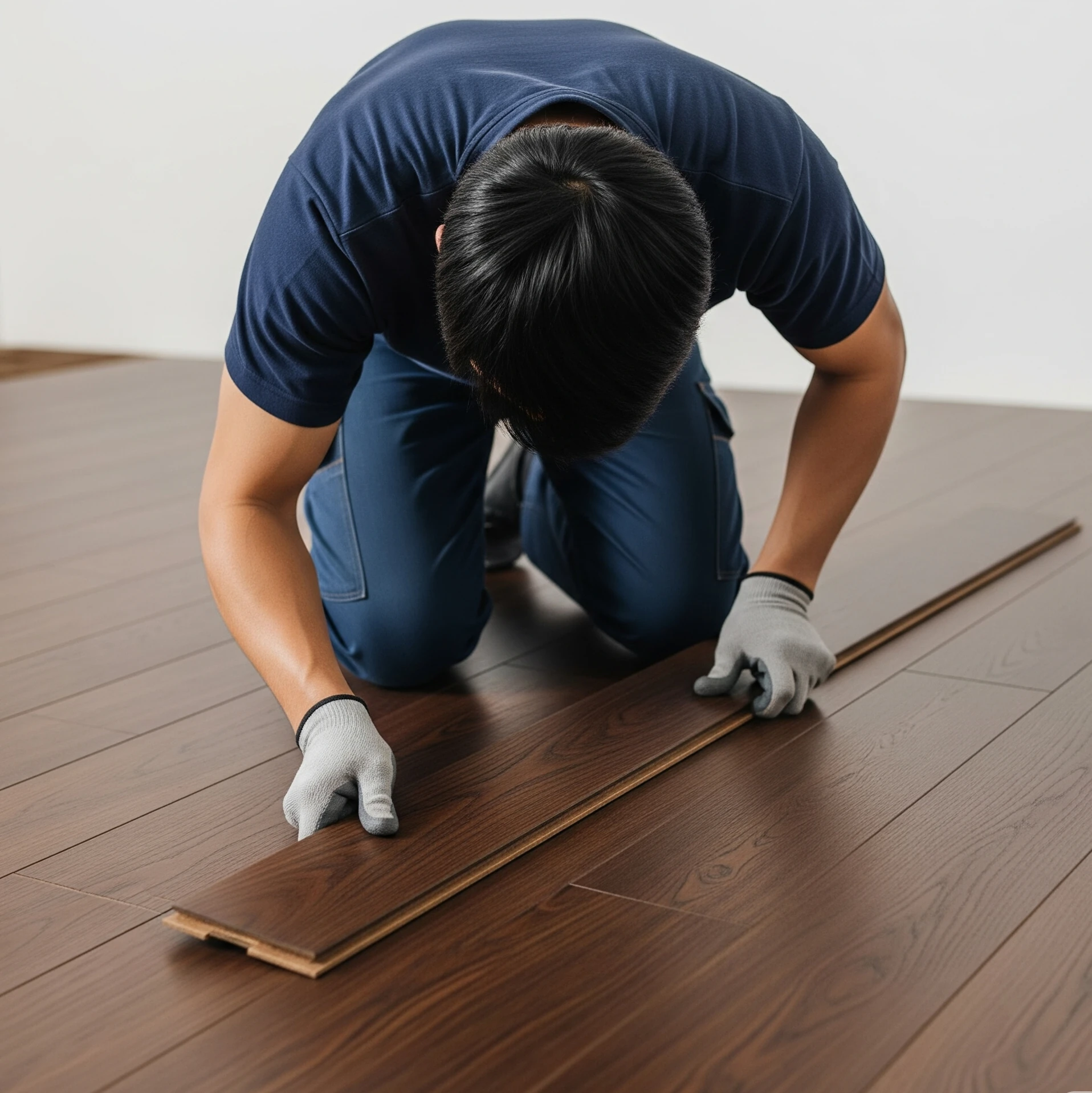 Employee working on installing furniture